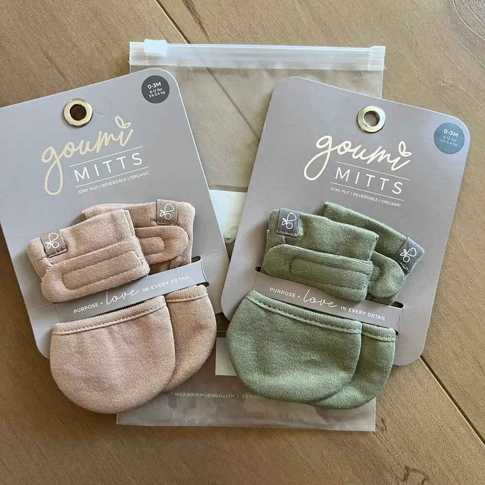 NWT Goumi Kids Baby Mitts Set Artichoke Sandstone SZ 0-3 mo Green Tan Bamboo
